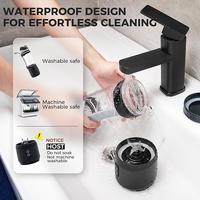 Portable Blender, Anti-Jamming 300 Watt for Shakes and Smoothies, 24oz Travel Blender USB Rechargeable, BPA Free Sporty bottle with a Travel Lid. (Black Base Grey Lid) (Black with Insulated Sleeve)