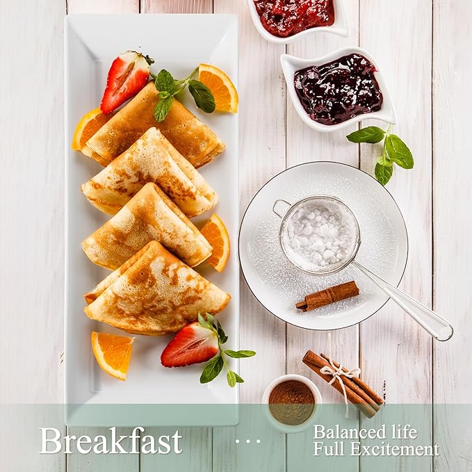 Rectangular Ceramic Serving Platters Set of 4, 14 inch Large Porcelain Serving Plates, White Appetizer Trays, Dishwasher Safe Plates for Steak, Charcuterie, Thanksgiving Turkey, Desserts