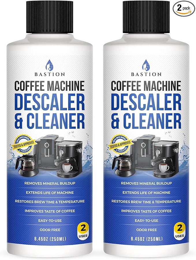Bastion Coffee Machine Descaler & Cleaner - 4 Uses. (2 Bottles) Universal Descaling Solution Compatible with Keurig, Nespresso, Delonghi and All Single Use Coffee and Espresso Machines