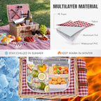 HappyPicnic Picnic Basket Set for 2 - Wicker Picnic Basket with Waterproof Blanket & Insulated Liner, Large Handmade Willow Hamper with Cutlery Kit for Outdoor, Picnic, Camping, Party, Holidays (Red)