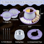 Electric Fondue Pot Set with 2 Pots, Melting Chocolate Warmer for Dipping, Candy & Chocolate Melting Pot, Fondue Pot Electric Set, Fondue Forks Included, 2.5 Cups, Lavender