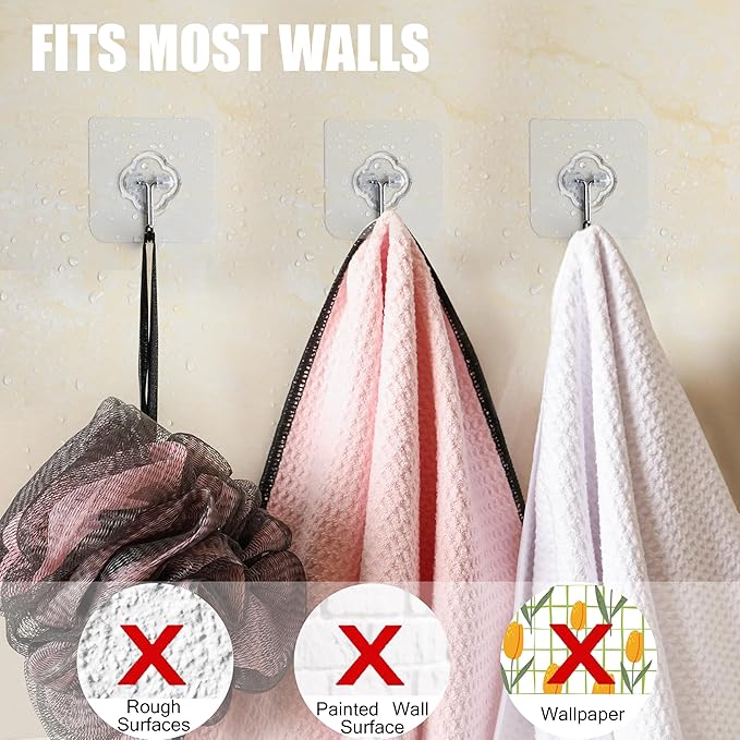 Adhesive Hooks, 32 Pack 33lb(Max) Sticky Hooks, Transparent Reusable Removable Adhesive Hooks for Hanging, Wall Hooks for Hanging Can be Use for Kitchen Bathroom Shower Outdoor Home Improvement