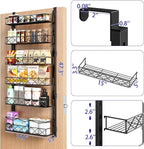 MIAOLI Over the Door Organizer, Black 6-Tier Pantry Door Organizer with Adjustable Basket, Hanging Spice Rack Cabinet Door Shelves, Laundry Room Organization and Storage