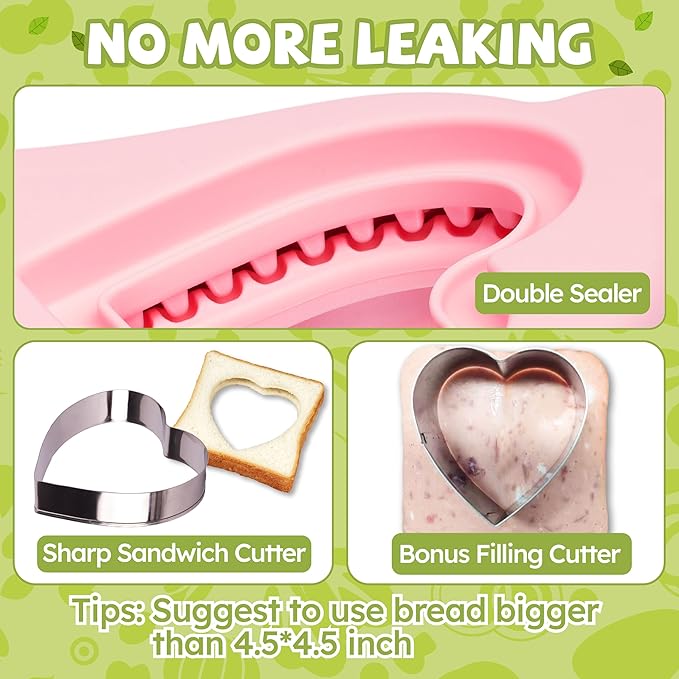 Uncrustables Sandwich Maker Sealer Cutter, Crustless Sandwich Cutter, PB&J Uncrustable Maker - Color Pink, Heart Shape