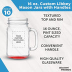 DISCOUNT PROMOS Custom Libbey Mason Jars w/Handles 16 oz. Set of 10, Personalized Bulk Pack - Traditional style, High standard - Red