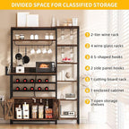DWVO Baker Rack with Power Outlet, Microwave Stand W/Storage, 6-Tier Industrial Coffee Bar Cabinet W/Hook, Wine Rack & Goblet Holder, Wood & Metal Kitchen Shelf Organizer for Dining Room, Rustic Brown