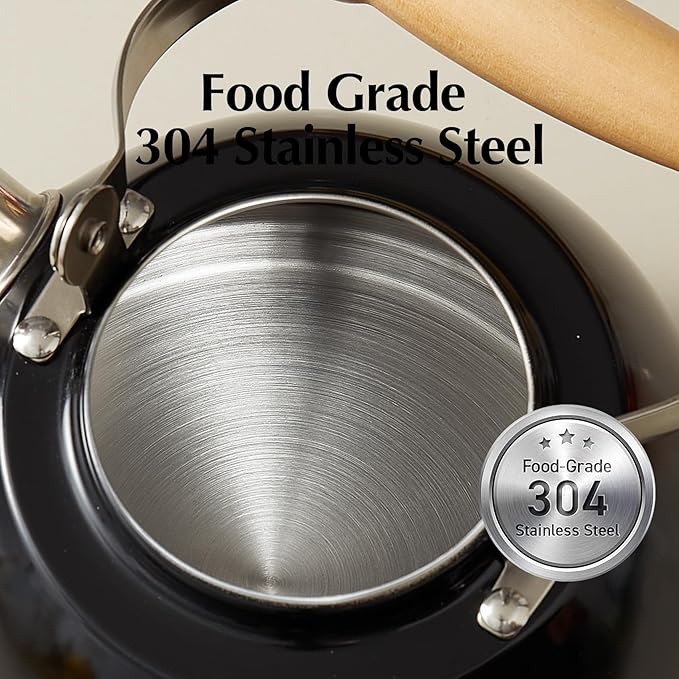 ROCKURWOK Tea Kettle, Tea Pot with Cool Touch Ergonomic Handle, Teapot Food Grade Stainless Steel, Tea Kettle Stovetop, Kettle Teapot, Whistling Tea Kettle, Small Tea Pot, 1.6 Quart (Black)