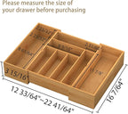 BAMEOS 3.9inch Tall Bamboo Drawer Organizer, Expandable Utensil Holder with 8 Compartments, Adjustable Kitchen Drawer Divider for Flatware, Silverware and Gadgets, Deep Storage for Home and Office