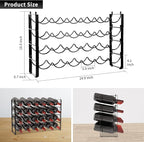 TONLEA 4-Tier Wine Rack - 3-in-1, Stackable, 24-Bottle Wine Storage Rack for Cabinet or Pantry (Dark Black, Version 3.0)