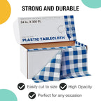 Exquisite Party Solids 54 Inch X 300 Feet Blue Gingham Plastic Table Cover Roll in A Cut - to - Size Box with Convenient Slide Cutter. Cuts Up to 36 Rectangle 8 Feet Plastic Disposable Tablecloths