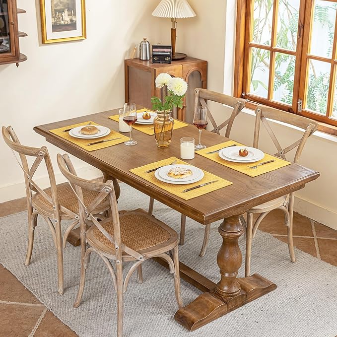 Blue Forest Placemats Set of 6, Dual-Layered Thickened Faux Linen Cloth Place Mats Heat Resistant Machine Washable Wrinkle Free Table Mats Indoor/Outdoor (Yellow)