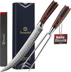 Sunnecko Butcher Knife,Razor Sharp Breaking Knife for Meat Cutting,High Carbon German Steel Carving Knives with Meat Fork