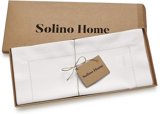 Solino Home White Table Runner 108 Inches Long - Cotton Linen Hemstitch 14 x 108 Inch Table Runner for Dining, Summer, Fall, Autumn, Halloween