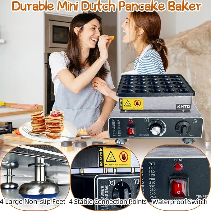 Mini Pancake Maker Machine, 25PCS Electric Nonstick Dutch Pancake Maker, 1.6 Inches Commercial Muffin Maker with Thermostat & Timer Control for Home Restaurant Snacks (12.8"D x 11.5"W x 7.6"H)