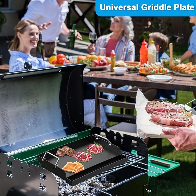 17" x 13" Nonstick Grill Griddle for Most Gas Grills, Universal Flat Top Griddle for Charcoal/Gas Stove, Cooking Griddle Plate with Removable Handles & Grease Groove for Camping, Tailgating, Parties