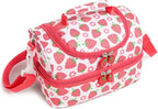 Insulated Kids Dual Compartment Lunch Bags Tote for Girls Boys Toddler Lunch Boxes Pre-School Toddler Kindergarten Picnic Camp Food Cooler Thermal with Strap (Bright Strawberry)