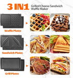Aigostar Sandwich Maker Panini Press Grill, 3 in 1 Waffle Maker with Removable Non-stick Plates, Electric Grilled Cheese Maker, Portable Cool Touch Handle, Led Indicator Lights & Easy to Clean, 750W