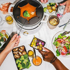 Beautiful 3-Quart Electric Fondue Set, Stainless Steel & Ceramic Insert, Nonstick, Adjustable Temp (White Icing)