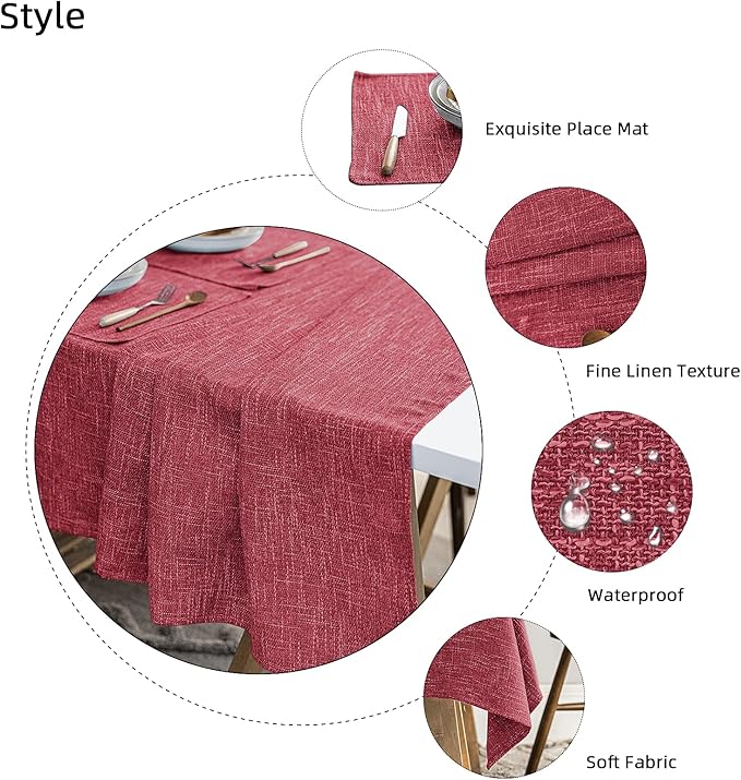 Waterproof Cotton Linen Tablecloths Square Dining Table Cloth, Wipe Clean Indoor & Outdoor Table Cover for Buffet Party and Banquets, Wrinkle Resistant（54"x54"） Wine