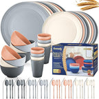 Hommaly Wheat Straw Dinnerware Sets,64-Piece Plates and Bowls Sets for 8-Unbreakable,Reusable Plastic Dish Set-Dinner Plate/Dessert Plate/Cereal Bowl/Cup/Utensils-Dishwasher Safe 64P-Coral Coast