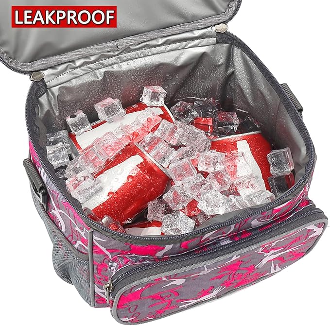 FlowFly Insulated Reusable Lunch Bag Adult Large Lunch Box for Women and Men with Adjustable Shoulder Strap,Front Zipper Pocket and Dual Large Mesh Side Pockets,Graffiti