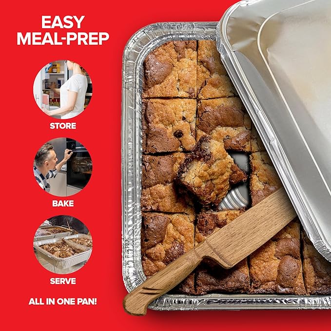 Stock Your Home (Set of 30) 9 x 13 Disposable Aluminum Pans with Lids - (30) Heavy Duty Foil Pans with Lids 9x13 (30) Foil Pan Covers, Food Catering Containers for Baking, Cooking, Heating, Storage