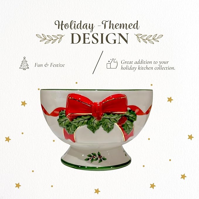 Spode Christmas Tree 6-Inch Ribbon Nut Bowl - Decorative Serving Bowl for Candies, Nuts, Desserts - Ideal for Holiday Entertaining & Festive Table Decor - Earthenware with Iconic Christmas Tree Design