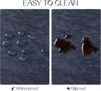 Romanstile Vinyl Placemats Set of 4-12 X 18 Inch - Heat Resistant Non-Slip Embossed Floral Place Mats 100% Waterproof Oilproof Wipeable Faux Leather Table Mats for Kitchen/Dining/Party, Navy Blue