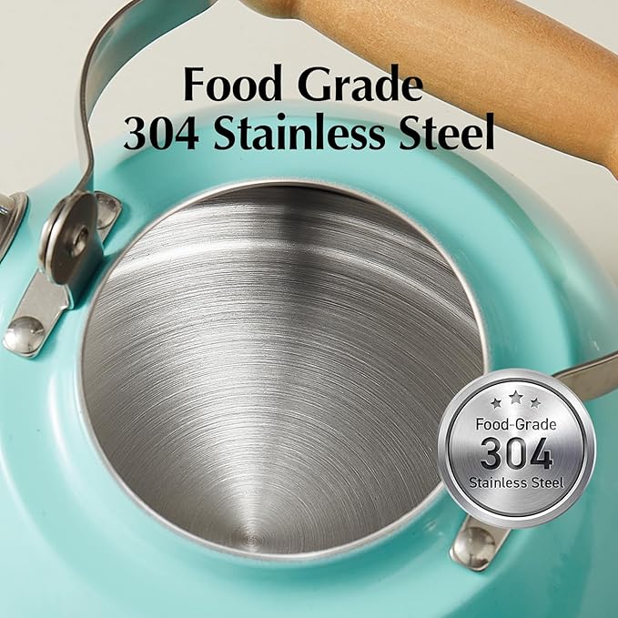 ROCKURWOK Tea Kettle, Tea Pot with Cool Touch Ergonomic Handle, Teapot Food Grade Stainless Steel, Tea Kettle Stovetop, Kettle Teapot, Whistling Tea Kettle, Small Tea Pot, 1.6 Quart (Green)