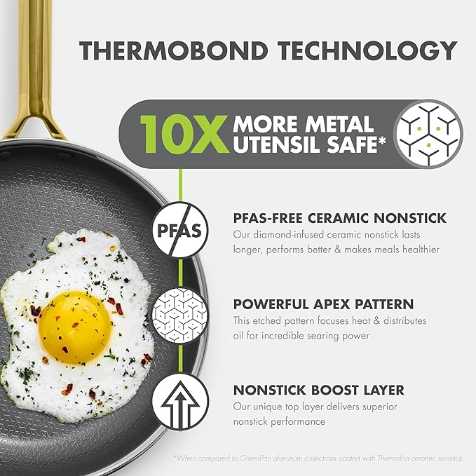GreenPan Hybrid 13 Piece Nonstick Stainless Steel Cookware Set, APEX Tri-Ply Thermobond PFAS-Free Ceramic Pots & Pans, Induction & All Cooktop Compatible, Oven Temp to 850°F, Dishwasher Safe, Gold