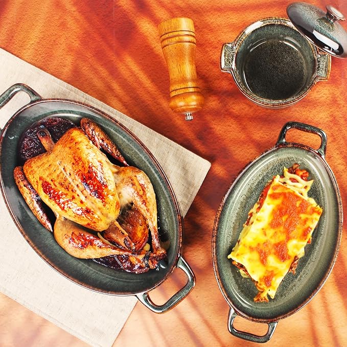 12" x 8" Porcelain Oval Casserole Dishes - Baking Dish for Oven, 1.6 QT Ceramic Lasagna Pans, Oven Safe Bakeware for Kitchen Cooking, Cake, Banquet and Dinner