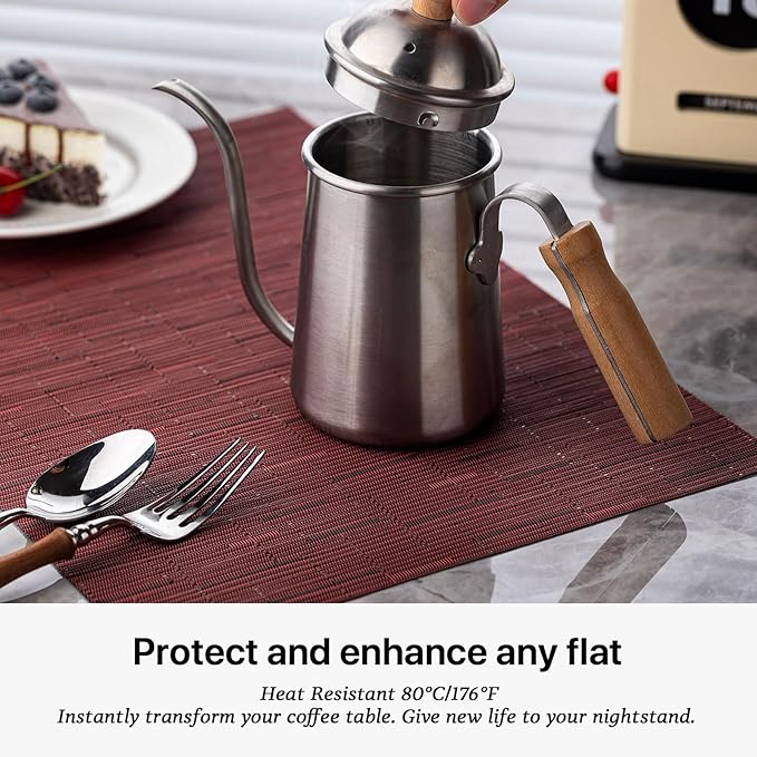 LEXMORE PVC Woven Placemats 12 PCS Wipeable Indoor/Outdoor Table Mats Washable Vinyl Place Mats for Dining Table, Set of 12-Burgundy