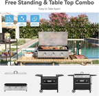 GREEN PARTY 3 Burner Propane Gas Griddle with Removable Standing Cart, Convertible to Tabletop Design, 27 inch Flat Top Grill for Outdoor Cooking Camping Tailgating Barbecue