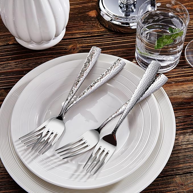 KEAWELL Premium 20/45/65 Piece Louis Hammered Silverware Set with Squared Edge, 18/10 Stainless Steel, Service for 4/8/12, Fine Flatware Set, Dishwasher Safe (65)