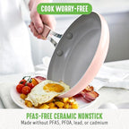GreenLife 8” & 10” 2 Piece Nonstick Ceramic Frying Pan Set, Lightweight Healthy PFAS-Free Skillets, Dishwasher & Oven Safe, Durable Body, Silicone Stay-Cool Handles, Easy Release, Pink