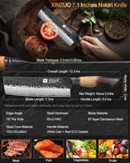 XINZUO 7 Inch Nakiri Knife, Hand Forged Damascus Steel Asian Chopping Chef Knife, Professional Meat Vegetable Kitchen Knife,Comfortable Grip White Oak Handle Usuba Knife