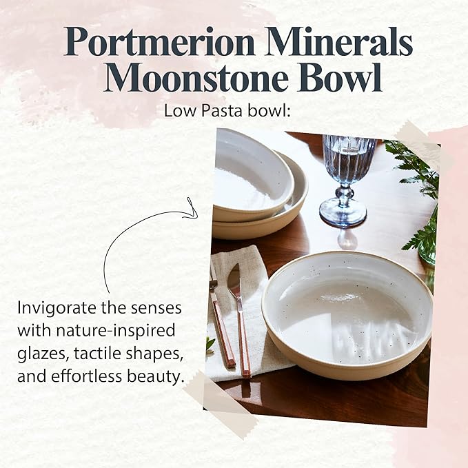 Portmeirion Minerals 8.7-Inch Low Serving Bowl, Moonstone - Handmade in Portugal, Unique Stoneware Glaze for Kitchen, Microwave & Dishwasher Safe - Shallow Stackable Tableware for Cereal, Soup, Salad