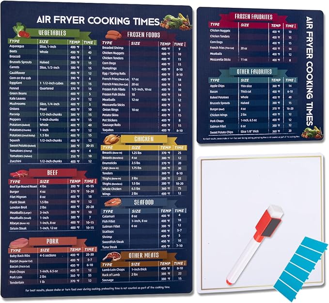 Easy Air Fryer Magnetic Cheat Sheet For Beginners and Expert Users, Air Fryer Cooking Time Magnet Sheet, Air Fryer Cooking Guide, Kitchen Gadgets,Air Fryer Accessories
