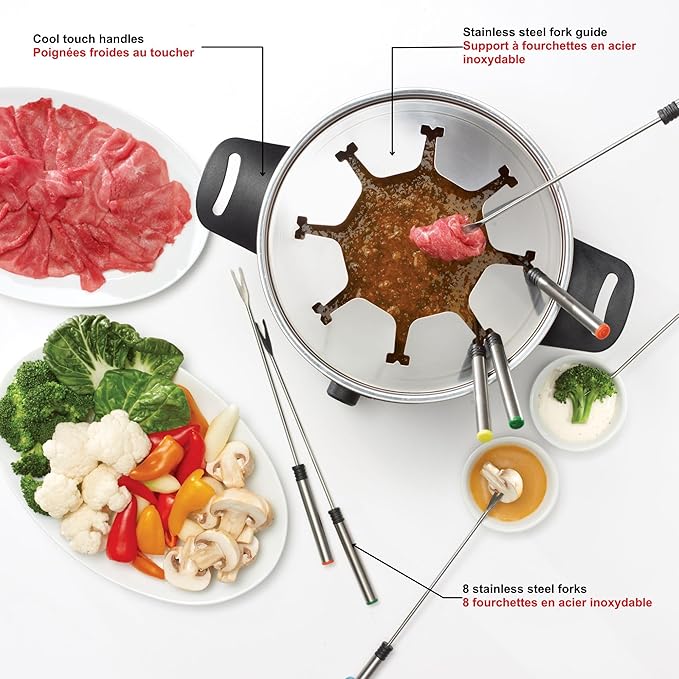 Starfrit Electric Fondue 12PC Set - 3L - Quick Release Magnetic Cord - 1500W - Perfect for Cheese & Chocolate