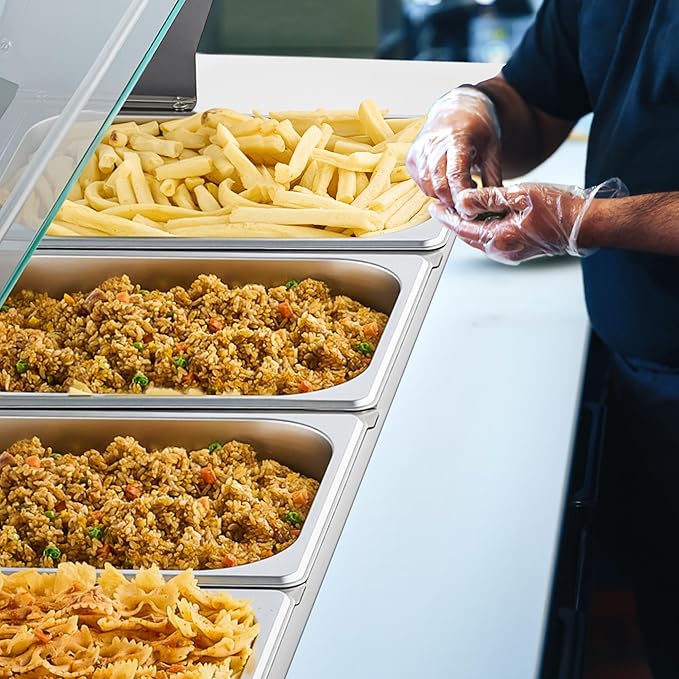 WILPREP 10-Pan Commercial Food Warmer with Sneeze Guard, Ten 1/2 Pans, 1500W Countertop Electric Warmer, 86-185°F Adjustable Temp Control, Stainless Steel Buffet Bain Marie