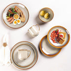 LERATIO Ceramic Dinnerware Sets for 4,16-Piece Reactive Glaze Plates and Bowls Set with Mugs,Highly Chip and Crack Resistant | Dishwasher,Microwave & Oven Safe Dishes set-Kahki