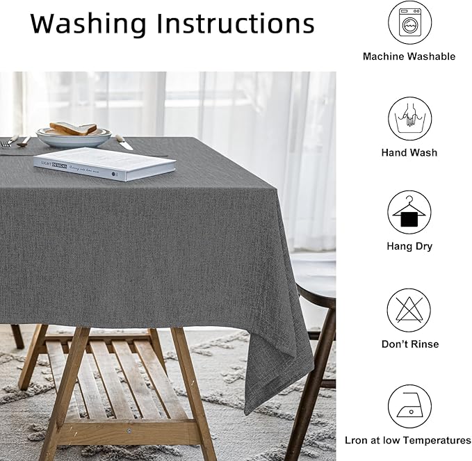 Waterproof Cotton Linen Tablecloths Rectangle Dining Table Cloth, Wipe Clean Indoor & Outdoor Table Cover for Buffet Party, Holiday Dinners and Banquets, Wrinkle Resistant（54"x102" Gray）