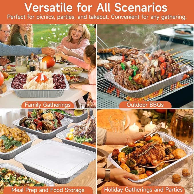 Disposable Aluminum Foil Pans with Lids 9x13-10 Pack Aluminum Foil Pans, Heavy Duty Aluminum Baking Pans for Cooking, Storing, Prepping, and Freezing Food