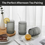 Hobnail Drinking Glasses Set of 6,15 oz Vintage Glassware Set Cocktail Glass Set, Embossed Grey Water Tumbler,for Beer, Whiskey,Juice and Various Mixed Drinks (15OZ Grey)