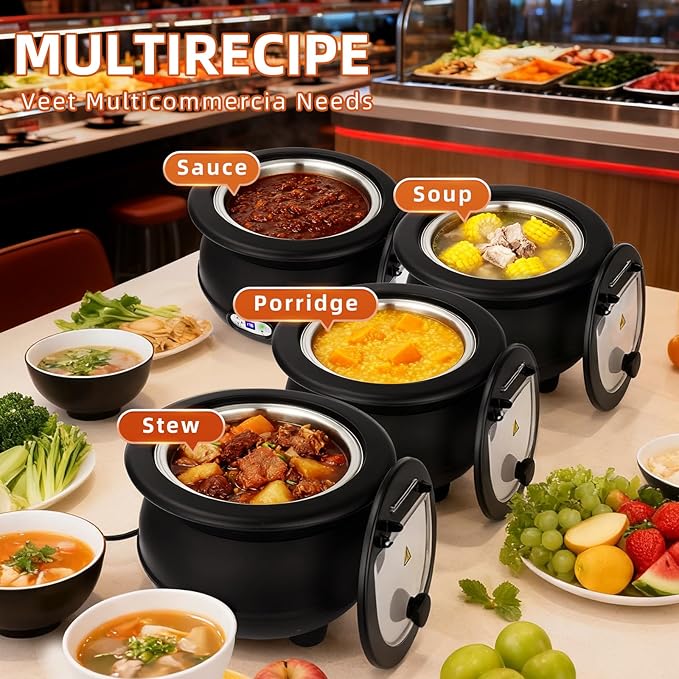 YUANHAO 8 Qt. Black Soup Kettle Warmer - 120V, 450W