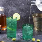 Glassware Drinking Glasses Set of 8, 14 oz Highball Glasses & 10 oz Ribbed Glass Cups, Vintage Glassware for Water, Juice, Cocktail, Whiskey (Atroviens)