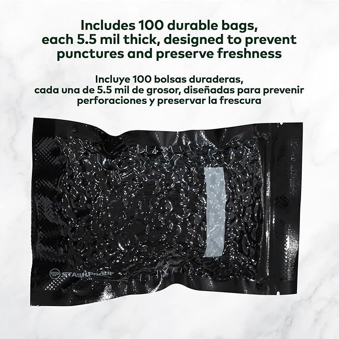 5" x 8" Recloseable Zip Storage Bag (100 Count) 5.5 Mil Durable - BPA Free Commerical Food Grade Reusable Resealable Zipper Vacuum Seal (Black and Black)