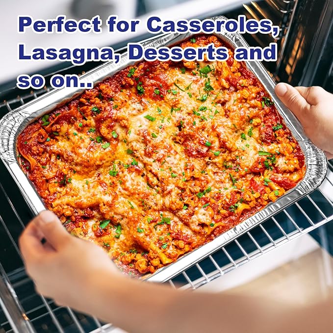 9x13 Aluminum Pans with Lids, 30 Pack Extra Heavy Duty Large Foil Pans, Disposable Aluminum Trays for Baking, Cooking, Roasting Turkey, Food Prepping