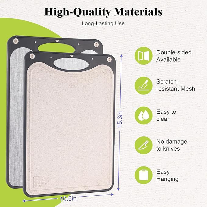 Titanium Cutting Board,Double Sided Chopping Board,Food Grade Titanium And Wheat Straw PP, Large Size 15”×10” And Easy To Clean,Dark Gray