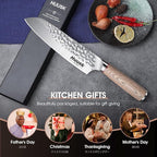 Huusk Japan Knife 7-Inch Santoku Chef Knife Professional Hand Forged High Carbon Steel Kitchen Knives, Japanese Santoku Knives for Meat Vegetables - Wood Handle, Father's Day Christmas Gift Men Women
